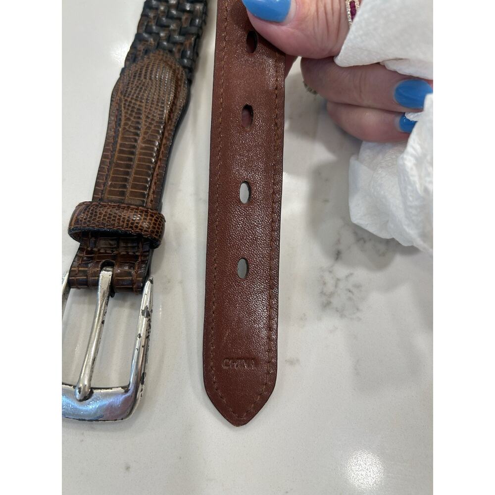 Brighton Brown & Black Leather Braided Belt P4100 Croc Embossed Mens Sz 40 - Picture 8 of 13